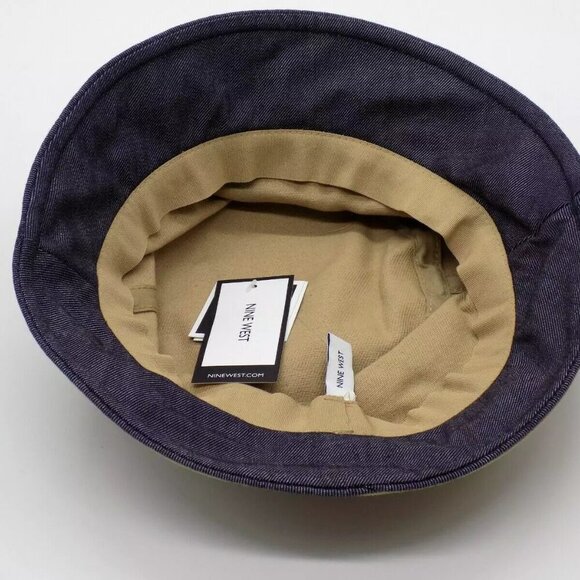 Nine West Cotton Canvas Bucket Hat Tan with Denim Trim UPF 50+ - Picture 3 of 4